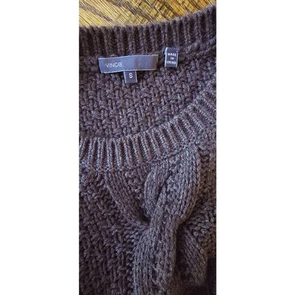 Vince Chocolate Brown Cable Knit Wool and Yak Winter Wool Sweater Small S - Picture 2 of 6